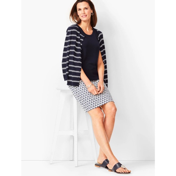 Talbots Plus Petite 22WP COTTON A-LINE SKIRT - FAN PRINT Navy White Mini Summer - Picture 2 of 6